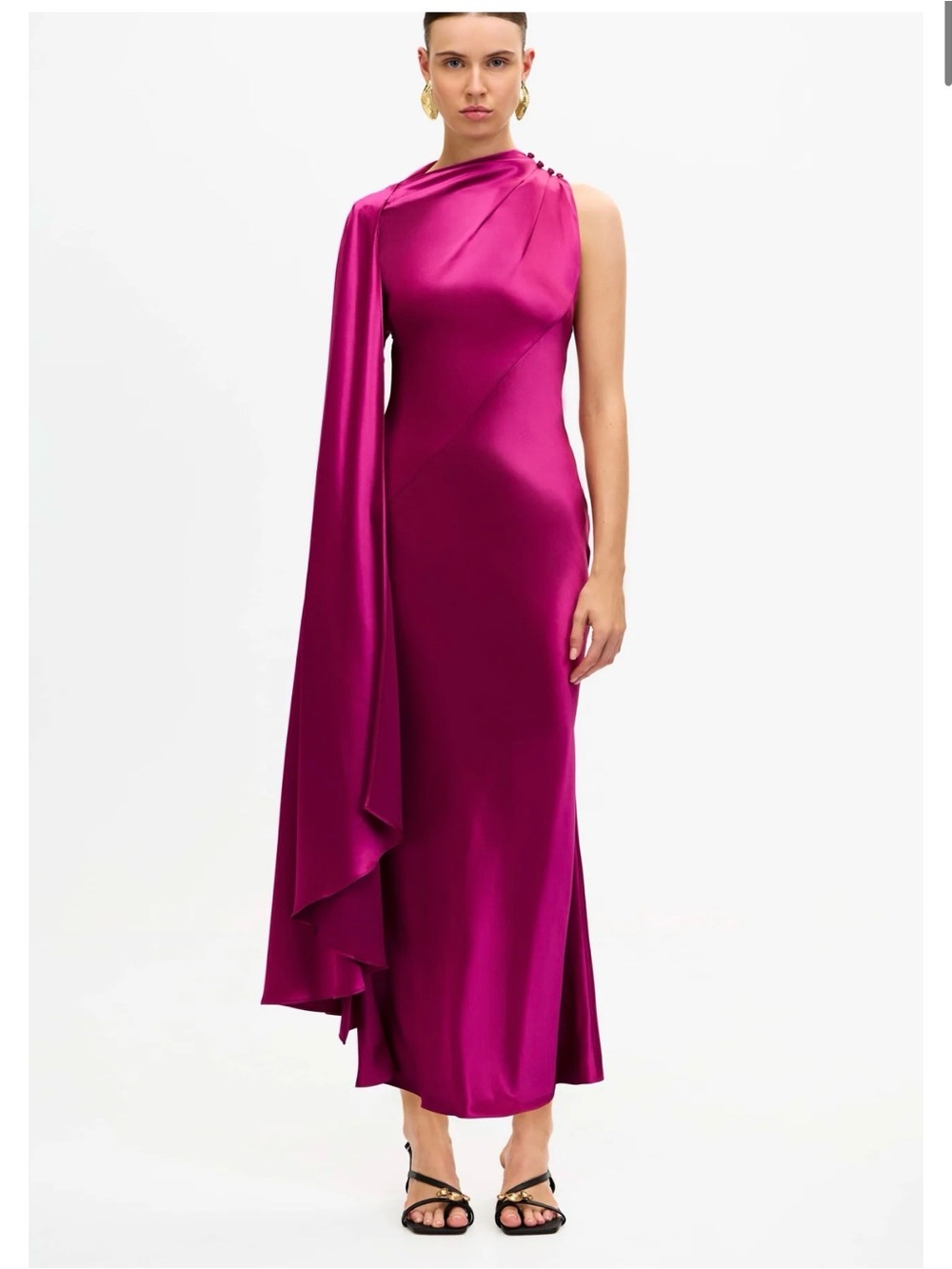 Acler One-Shoulder Satin Maxi Dress in Magenta